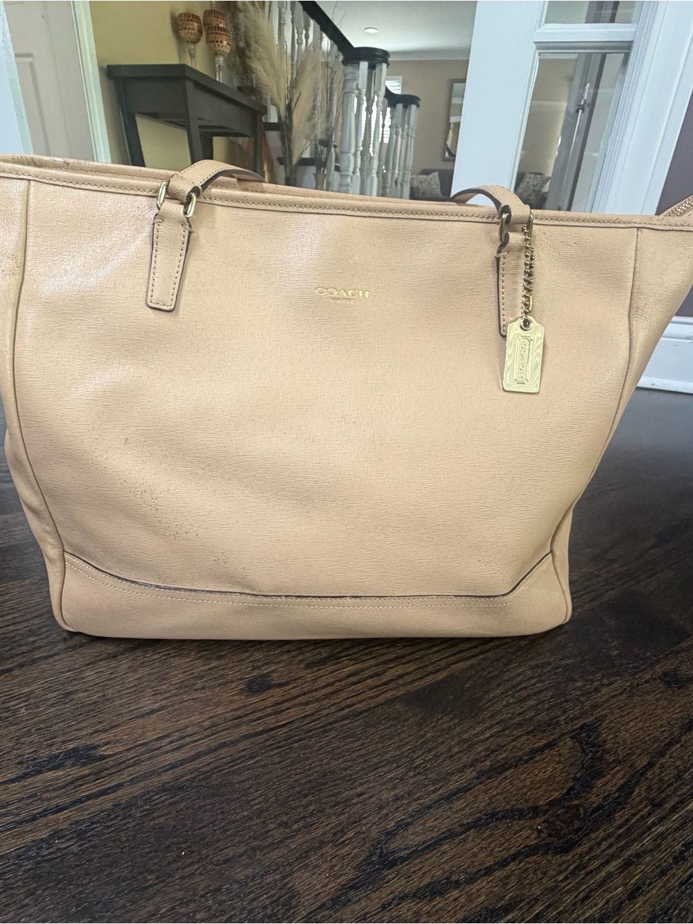 Coach Nude Beige Leather Tote with Gold Hardware